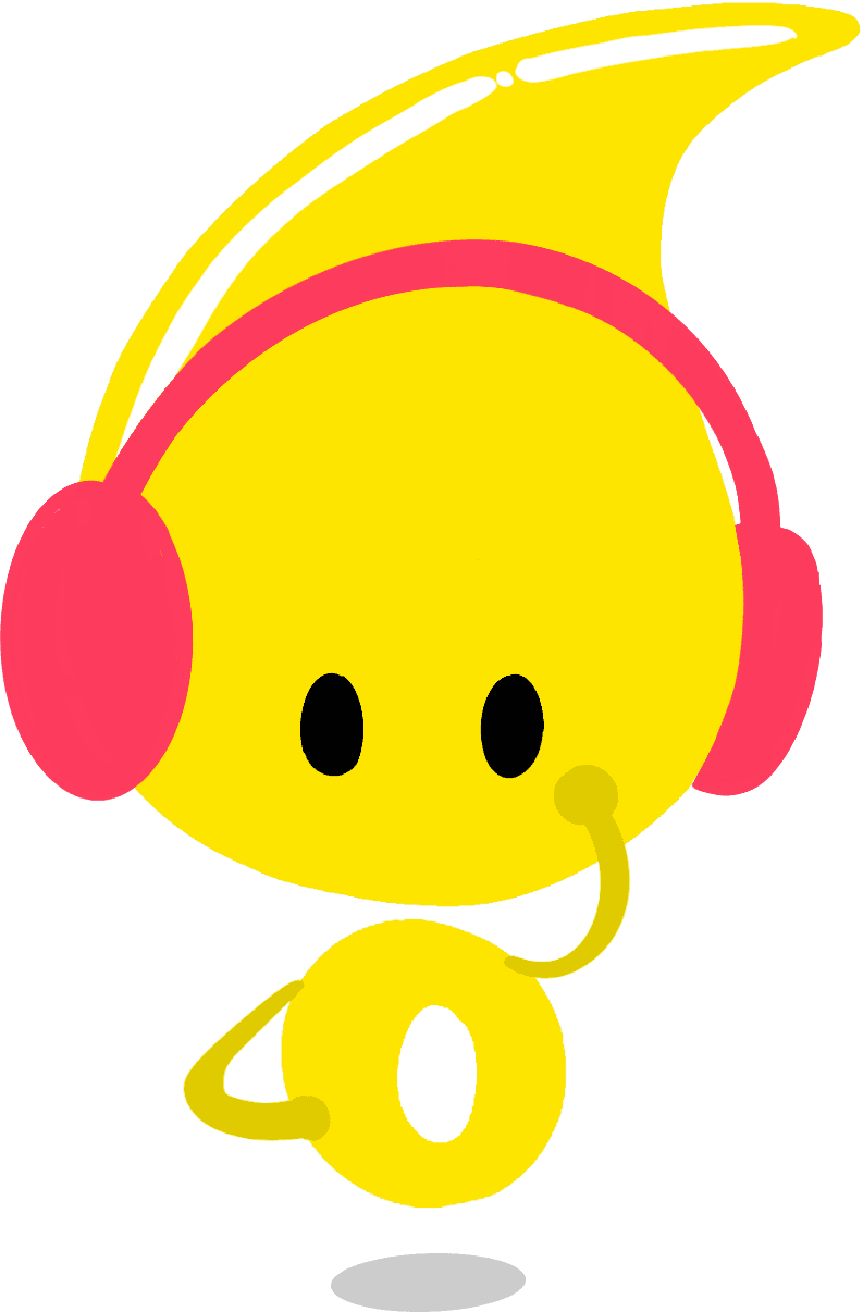 Podi, wearing a pair of headphones